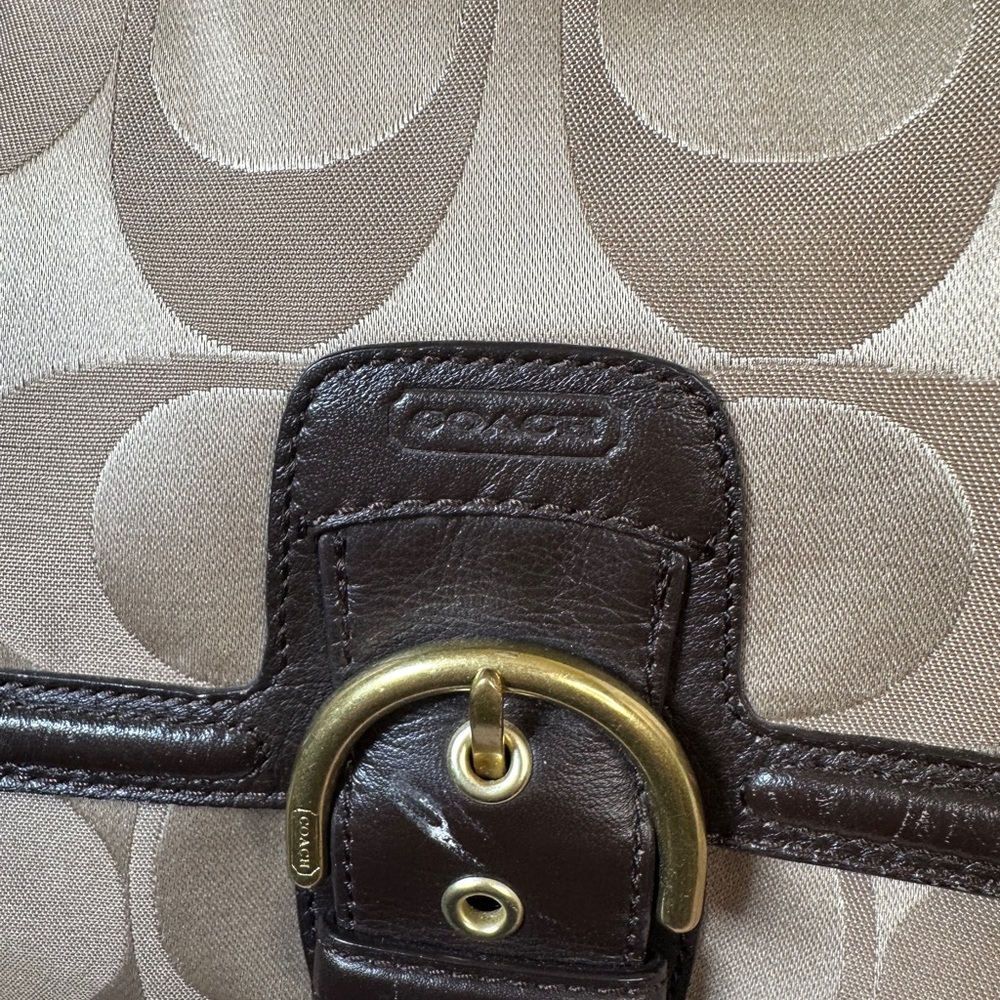 Coach Cream and Brown Shoulder Bag with Monogram - Picture 10 of 11